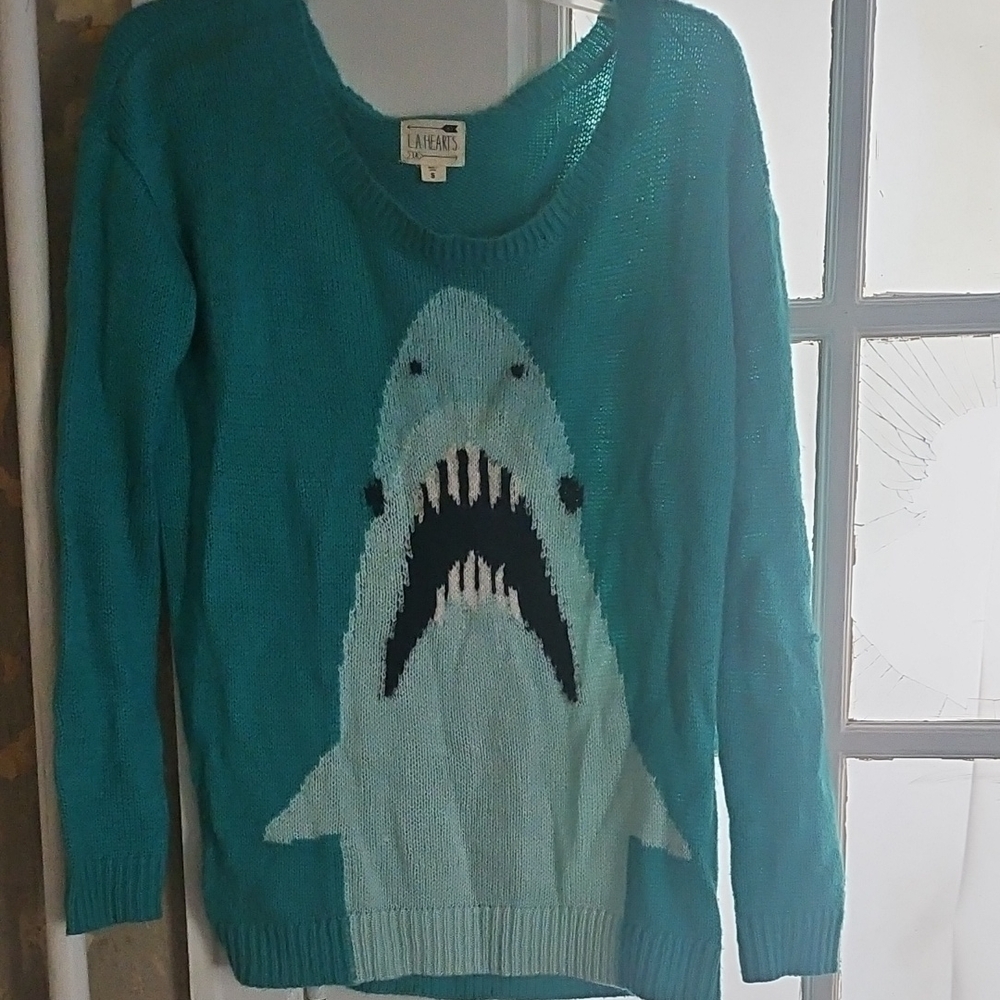 La Hearts Blue Crew Neck Shark Sweater